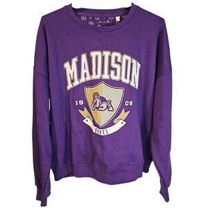 NWT Womens James Madison Dukes Purple Crewneck Sweatshirt Pressbox L/G